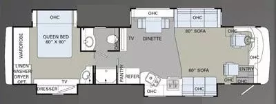 40' 2009 Holiday Rambler Endeavor 38PDQ 400hp Cummins w/4 Slides Floorplan