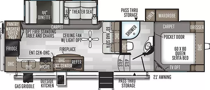 32' 2020 Forest River Rockwood Ultra Lite 2881S w/2 Slides Floorplan