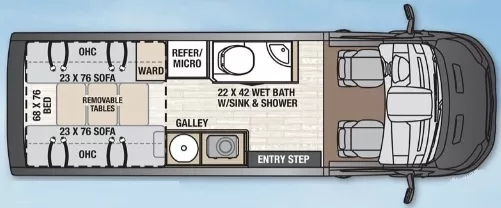 23' 2019 Forest River Coachmen Cross Fit 22DEB Floorplan