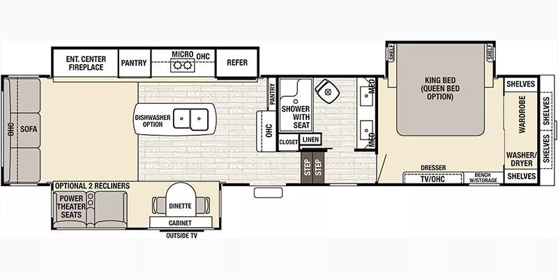 41' 2018 Forest River Cedar Creek Champagne 38EL w/3 Slides Floorplan