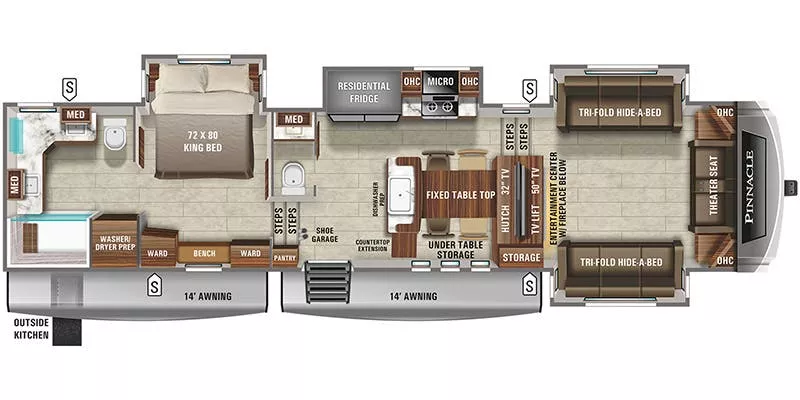 44' 2021 Jayco Pinnacle 38 FLGS w/4 Slides Floorplan