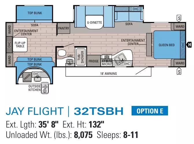 35' 2016 Jayco Jay Flight 32TSBH w/3 Slides - Bunk House Floorplan