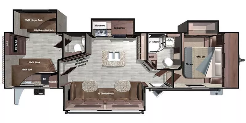 37' 2017 Highland RV Open Range Roamer 328BHS w/4 Slides - Bunk House Floorplan