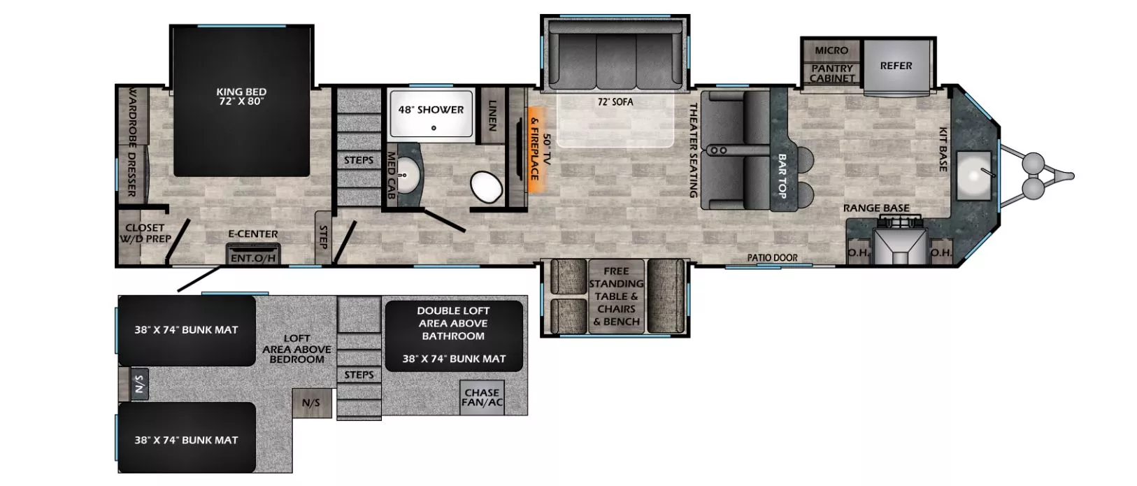 42' 2024 Keystone Hampton 388FKL w/4 Slides Floorplan
