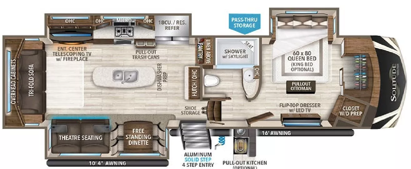 35' 2021 Grand Design Solitude 310GKR w/3 Slides Floorplan