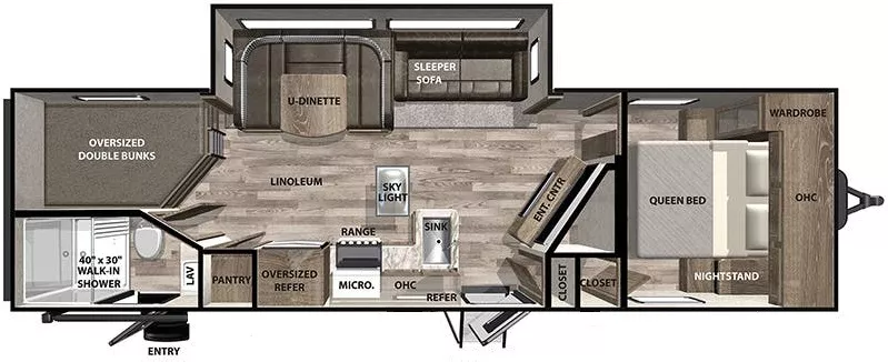 34' 2020 Forest River Vibe 26BH w/Slide Floorplan