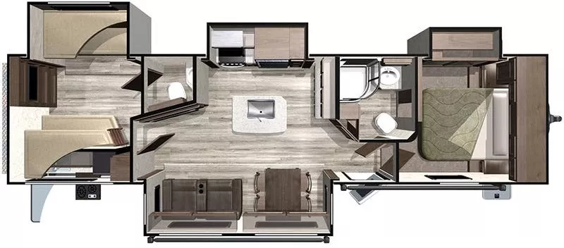 37' 2019 Highland RV Open Range Roamer 328BHS w/4 Slides - Bunk House Floorplan