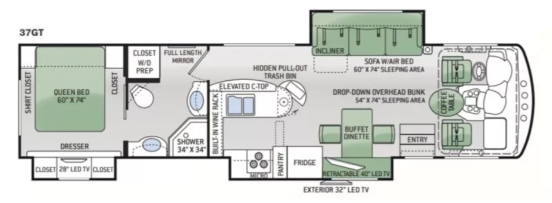 38' 2015 Thor Challenger 37GT w/3 Slides Floorplan