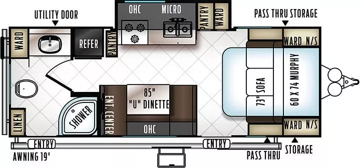 25' 2019 Forest River Rockwood Mini Lite 2503S w/Slide Floorplan