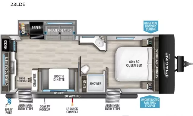 30' 2024 Grand Design Imagine 23LDE w/Slide Floorplan
