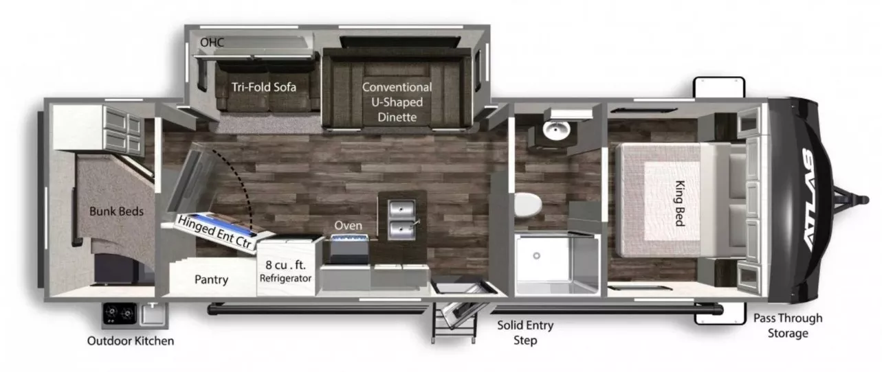 33' 2023 Dutchmen Atlas 2902BH w/Slide - Bunk House Floorplan