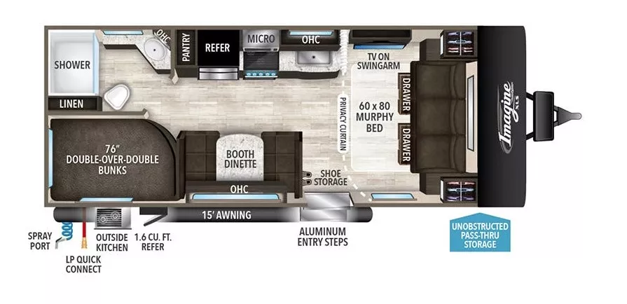 24' 2019 Grand Design Imagine M21BHE - Bunk House Floorplan