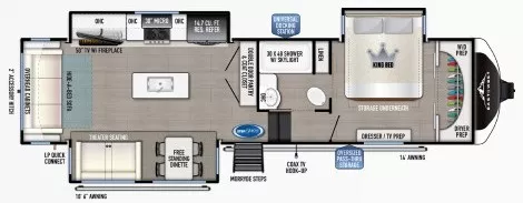 35' 2021 East To West Tandara 320RL w/3 Slides Floorplan