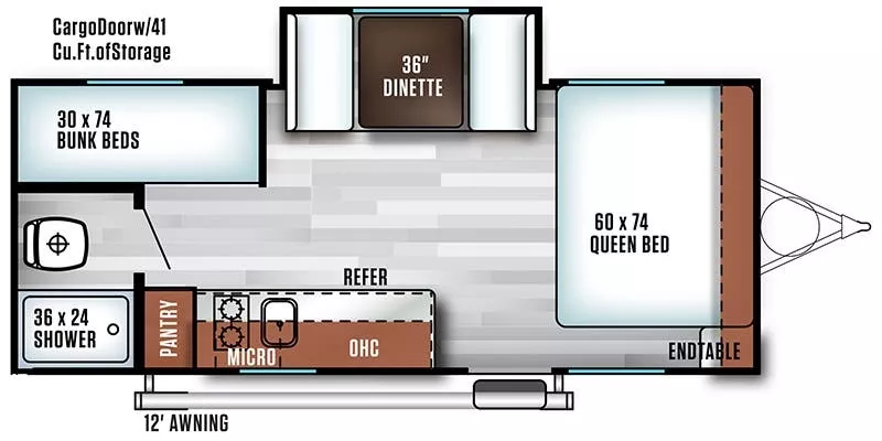 22' 2018 Forest River Wildwood Fsx 207BH w/Slide - Bunk House Floorplan