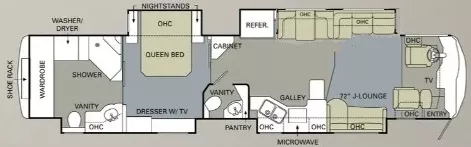 45' 2009 Monaco Dynasty YORKSHINRE IV 500hp Cummins w/4 Slides Floorplan