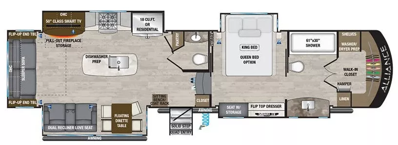 40' 2021 Alliance RV Paradigm 370FB w/4 Slides Floorplan
