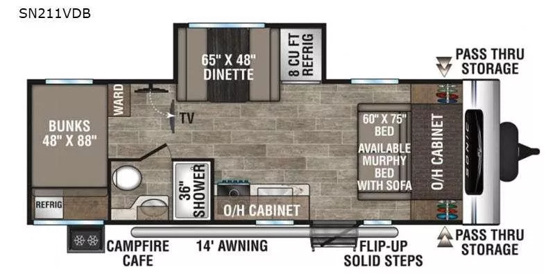26' 2021 Venture RV Sonic 211VDB w/Slide Floorplan
