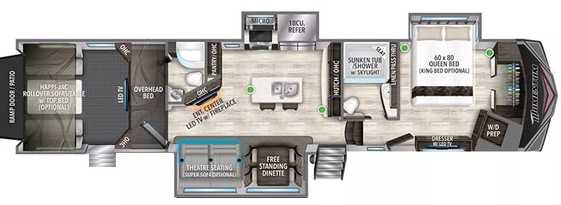 43' 2022 Grand Design Momentum 397TH w/3 Slides & Generator  - Toy Hauler - Bunk House Floorplan