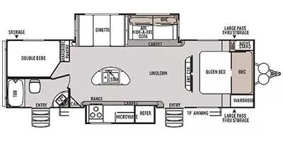 33' 2015 Forest River Heritage Glen Wildwood Lite 282BHIS w/2 Slides - Bunk House Floorplan