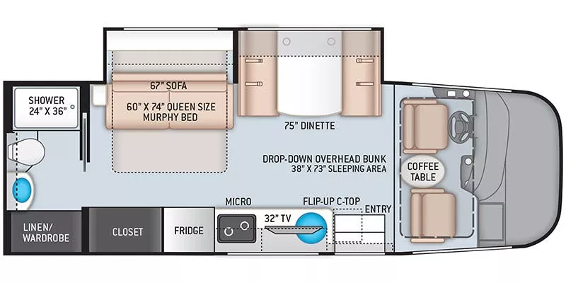 26' 2023 Thor Vegas 24.4 w/Slide Floorplan