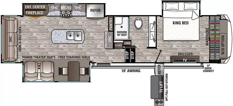 38' 2021 Forest River Cedar Creek Hathaway 34IK w/3 Slides Floorplan