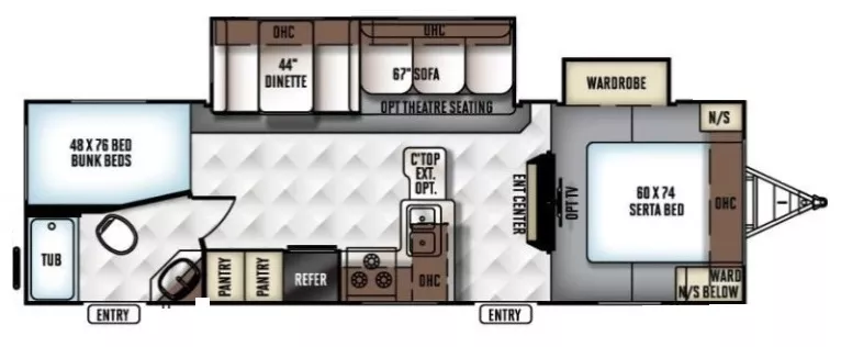 32' 2019 Forest River Rockwood Ultra Lite 2702WS w/2 Slides - Bunk House Floorplan