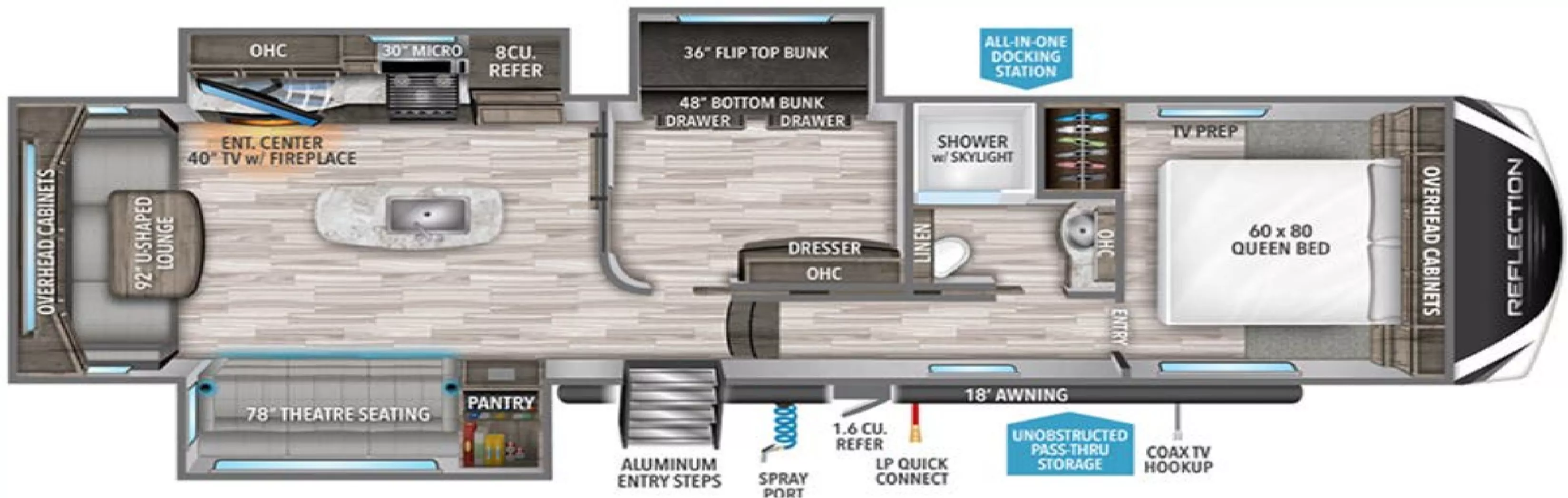 36' 2022 Grand Design Reflection 31MB w/3 Slides - Bunk House Floorplan
