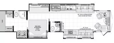 45' 2015 American Coach American Eagle 45T 600hp Cummins w/3 Slides Floorplan