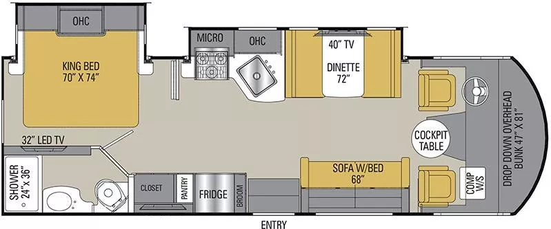 29' 2018 Coachmen Pursuit Precision 27DSP w/2 Slides Floorplan