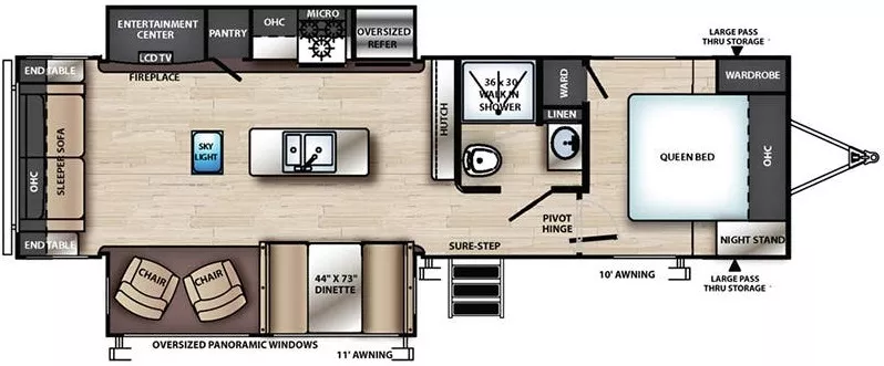 33' 2019 Forest River Vibe 288RLS w/2 Slides Floorplan