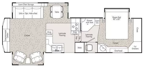 32' 2007 Peterson Industries Excel Classic 30RSO w/3 Slides & Generator Floorplan