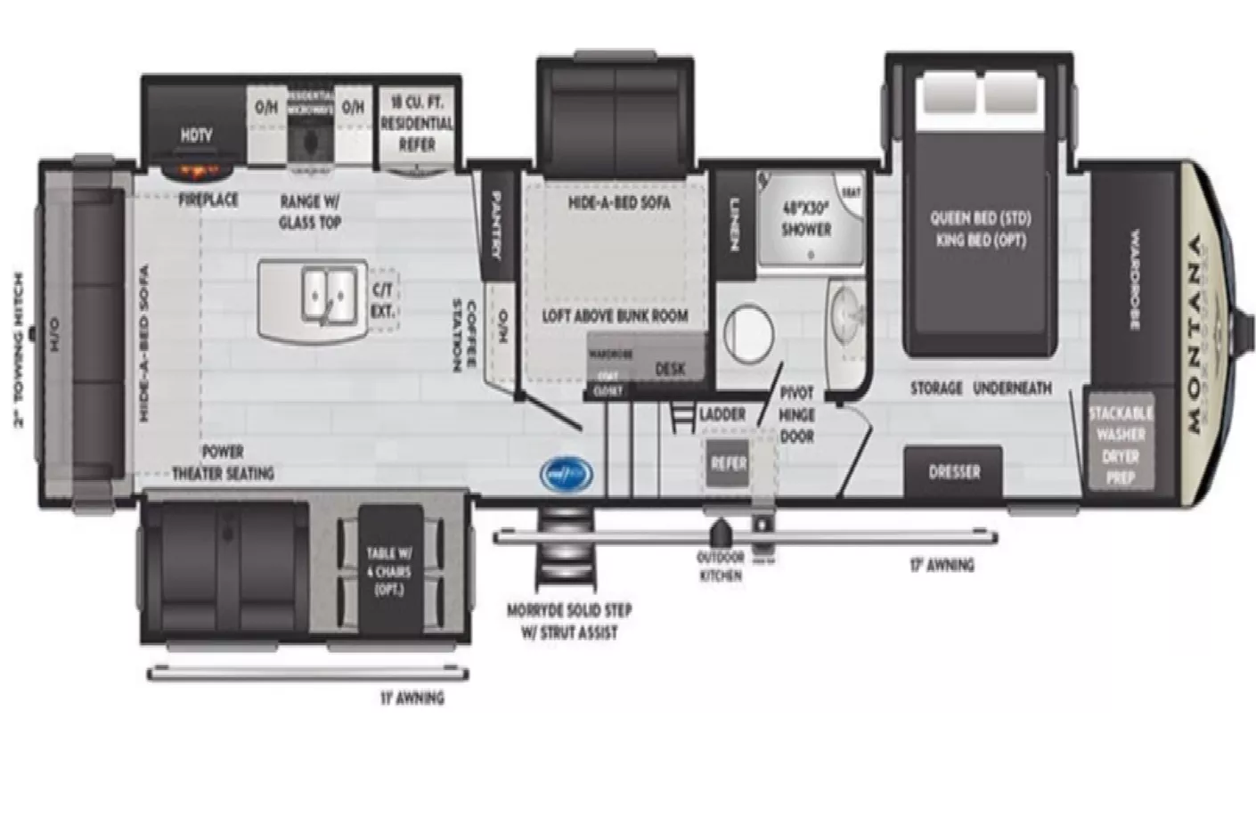 40' 2021 Keystone Montana High Country 385BR w/4 Slides - Bunk House Floorplan