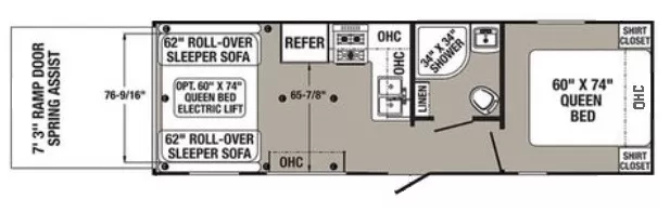 28' 2019 Forest River Palomino Puma Xle Toy Hauler 23SBC - Toy Hauler Floorplan