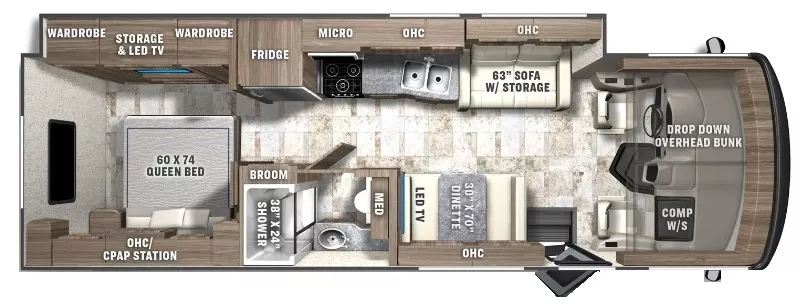 30' 2018 Forest River Coachmen Pursuit Precision 29SSP w/Slide Floorplan