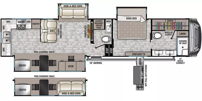 41' 2022 Forest River Cedar Creek 388RK2 w/3 Slides Floorplan