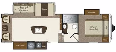 32' 2014 Keystone Laredo 278SRL w/3 Slides Floorplan