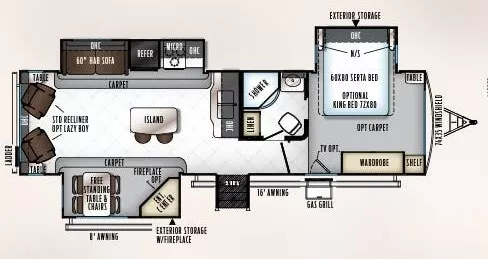 34' 2018 Forest River Rockwood Signature Ultra Lt 8329SS w/3 Slides Floorplan