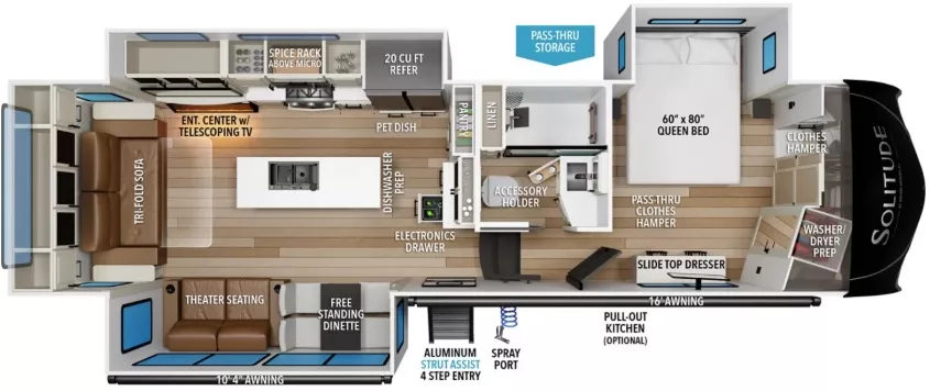 34' 2022 Grand Design Solitude 310GK-R w/3 Slides Floorplan