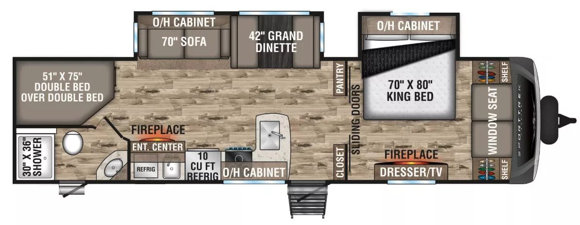 34' 2021 Venture RV Sporttrek Touring 312VBH w/2 Slides Floorplan