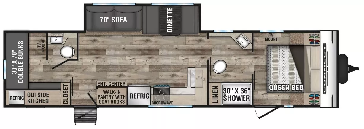 37' 2022 Kz Connect 321BHKSE w/Slide - Bunk House Floorplan