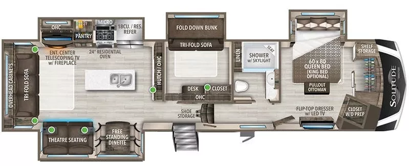 40' 2021 Grand Design Solitude 378MBS w/4 Slides - Bunk House Floorplan