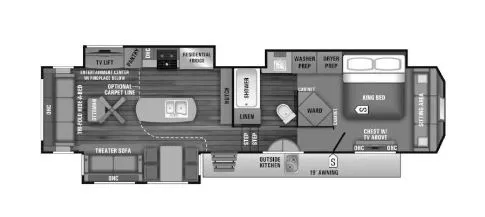 42' 2018 Jayco Pinnacle 37RLWS w/3 Slides Floorplan