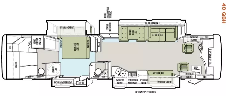 40' 2012 Tiffin Phaeton 40QBH 380hp Cummins w/4 Slides Floorplan