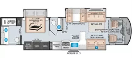 41' 2023 Thor Aria 3901 360hp Cummins w/3 Slides Floorplan