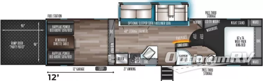 39' 2020 Forest River Cherokee Wolf Pack 315PACK12 w/Slide - Toy Hauler Floorplan