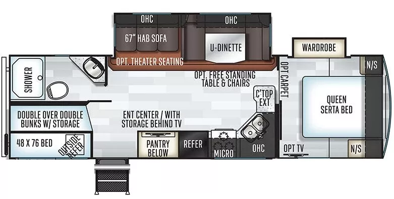 33' 2019 Forest River Flagstaff Super Lite 27BHWS w/2 Slides - Bunk House Floorplan