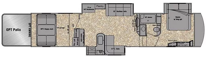 43' 2016 Evergreen RV Tesla 3970 w/3 Slides & Generator  - Toy Hauler Floorplan