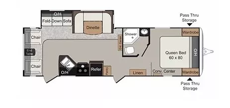 33' 2013 Keystone Passport Touring 2890RL w/Slide Floorplan