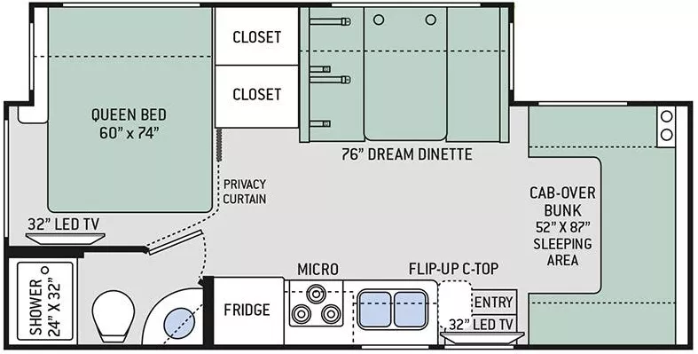 25' 2018 Thor Freedom Elite 24FE w/Slide Floorplan