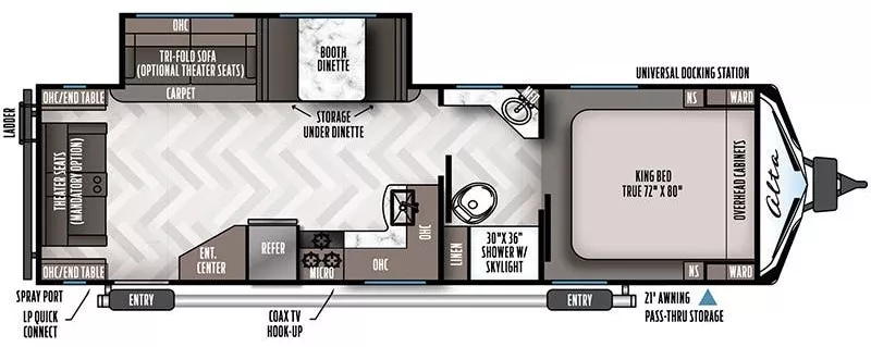 33' 2021 East To West Alta 2850KRL w/Slide Floorplan